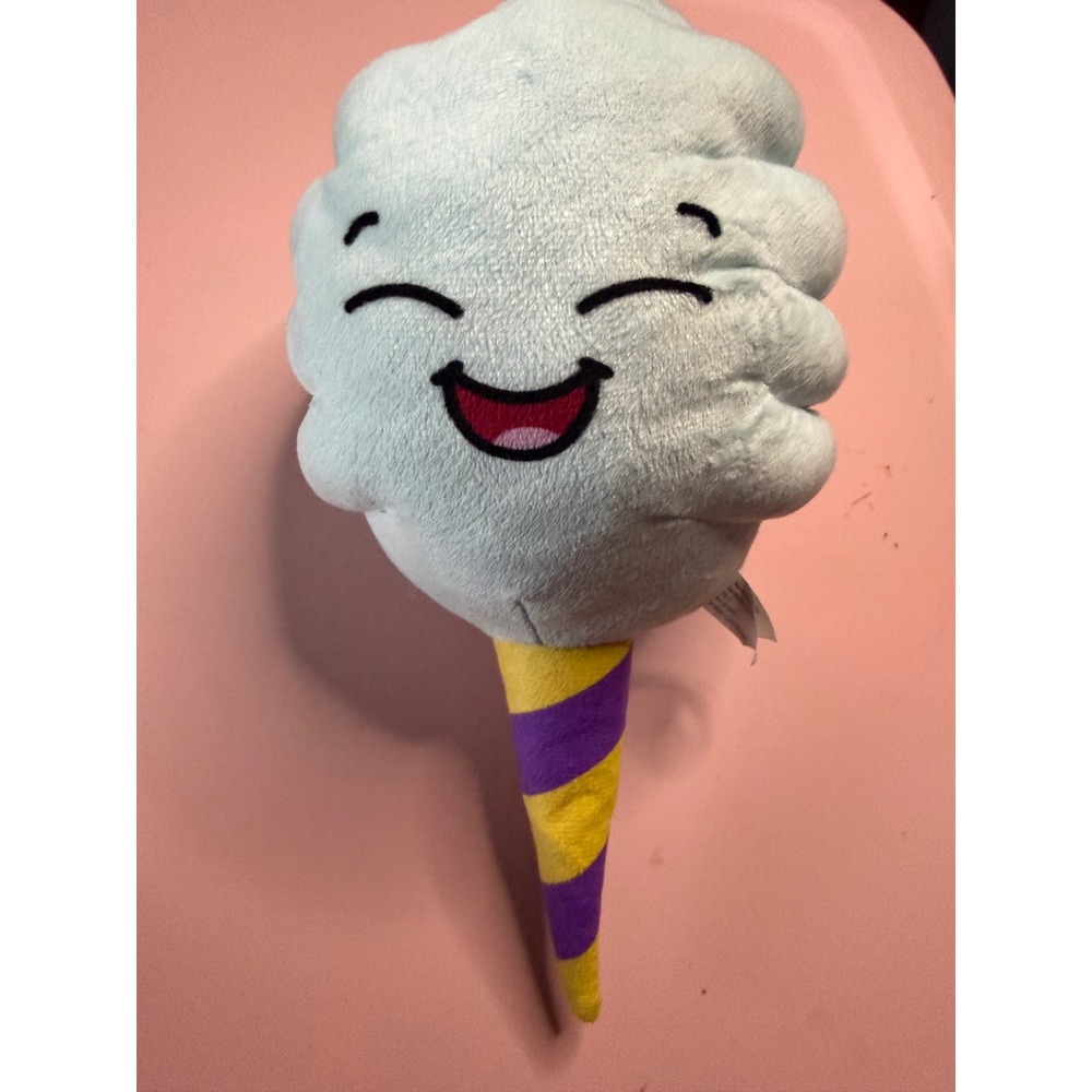Cotton‎ Candy Plush 11 Inch Blue Smiling Face Stuffed Toy Purple Yellow Cone